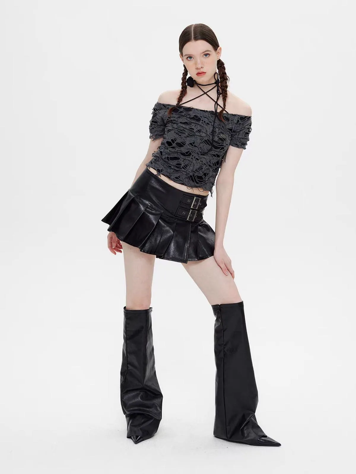 Aelfric Eden Vintage Solid Leather Pleated Skirt
