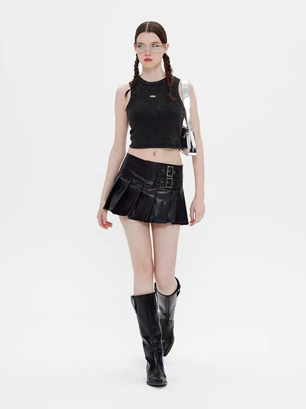 Aelfric Eden Vintage Solid Leather Pleated Skirt