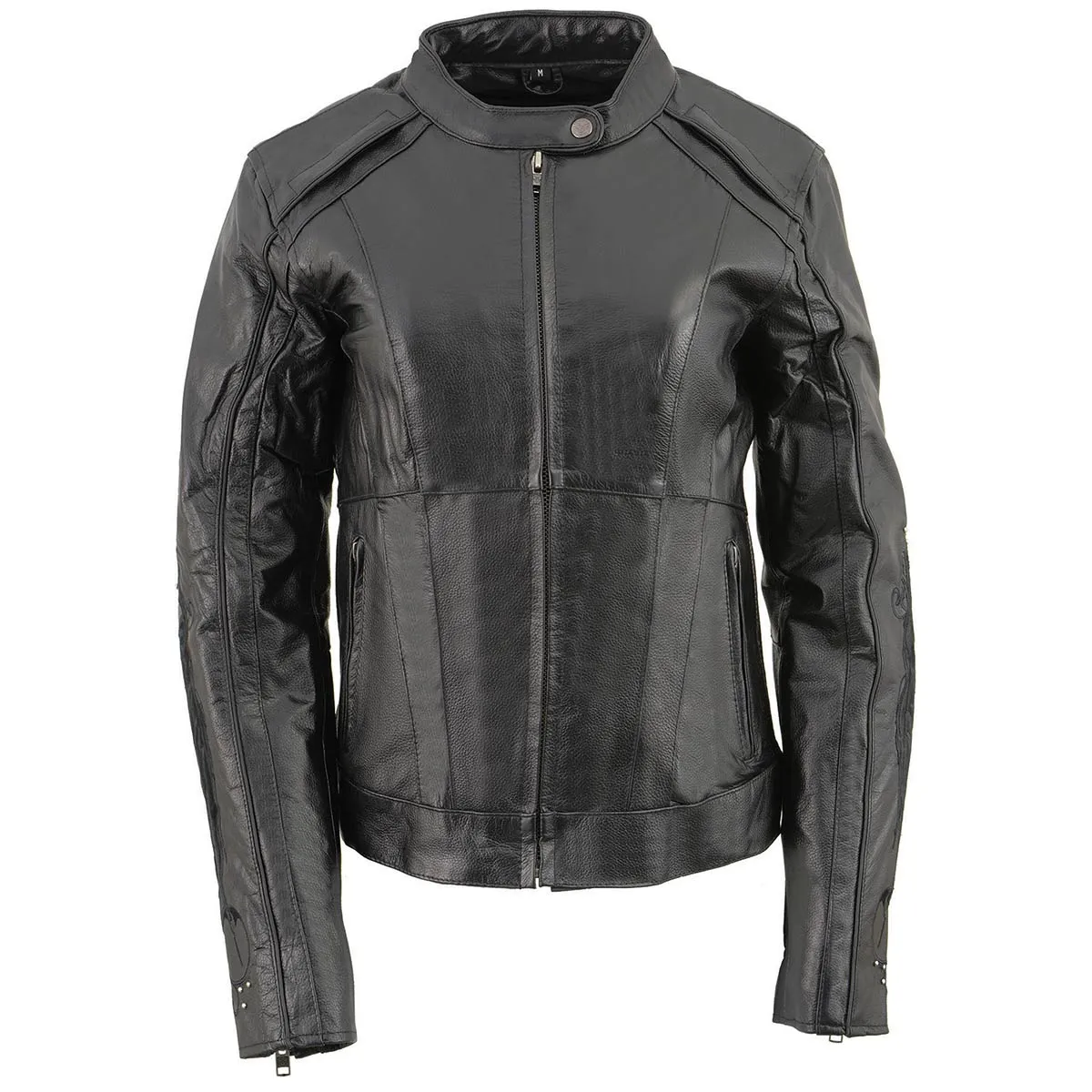 BLACK Leather ML1952 Women's Black 'Embroidered Wing and Stud Design' Leather Scooter Jacket