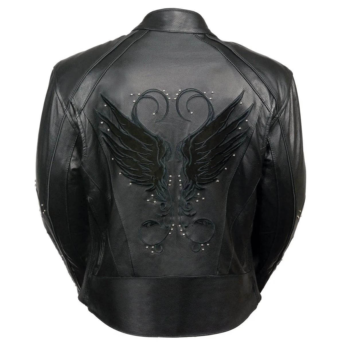 BLACK Leather ML1952 Women's Black 'Embroidered Wing and Stud Design' Leather Scooter Jacket