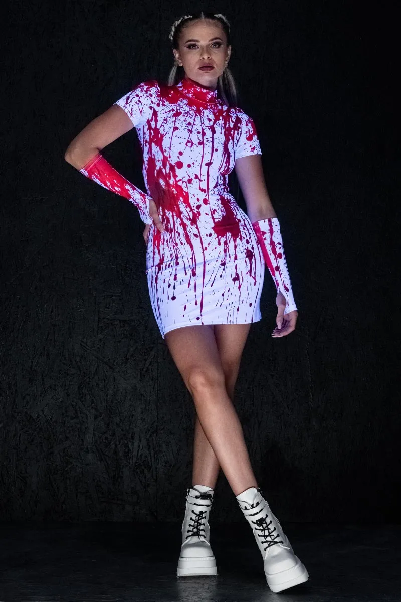 Bloody Nurse Short Sleeves Mini Dress
