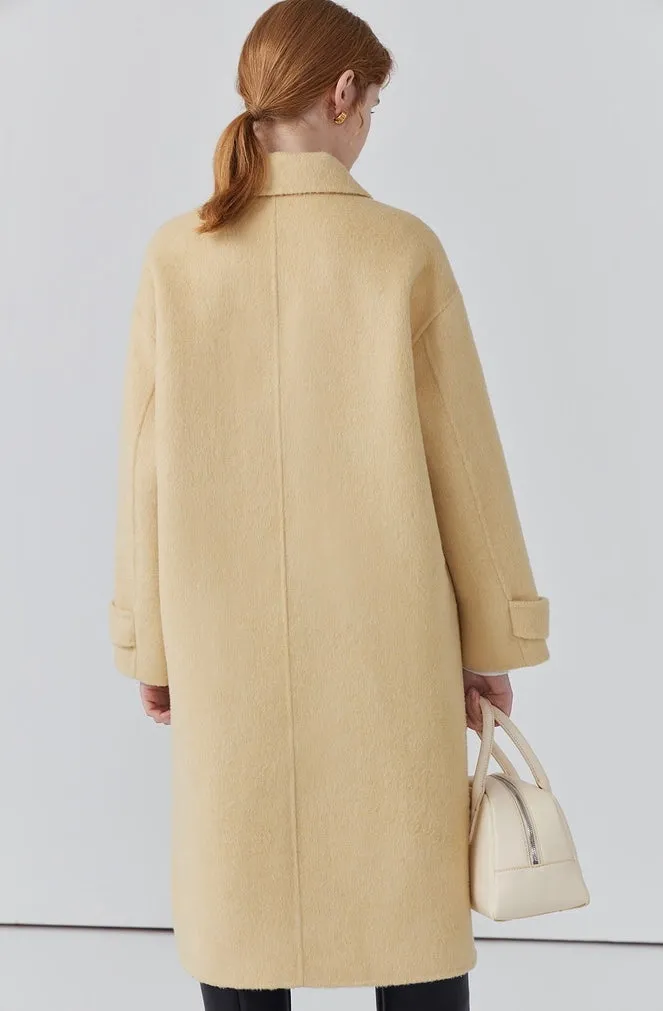Double-sided cashmere wool coat for women, age-reducing yellow wool coat