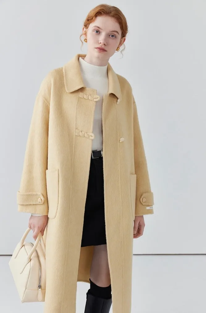 Double-sided cashmere wool coat for women, age-reducing yellow wool coat