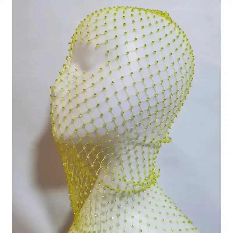 Elastic Rhinestone Balaclava Shiny Fishnet Turban