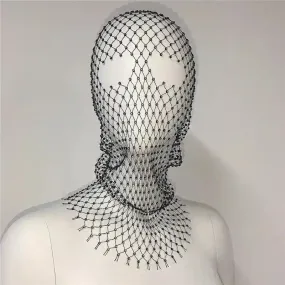 Elastic Rhinestone Balaclava Shiny Fishnet Turban