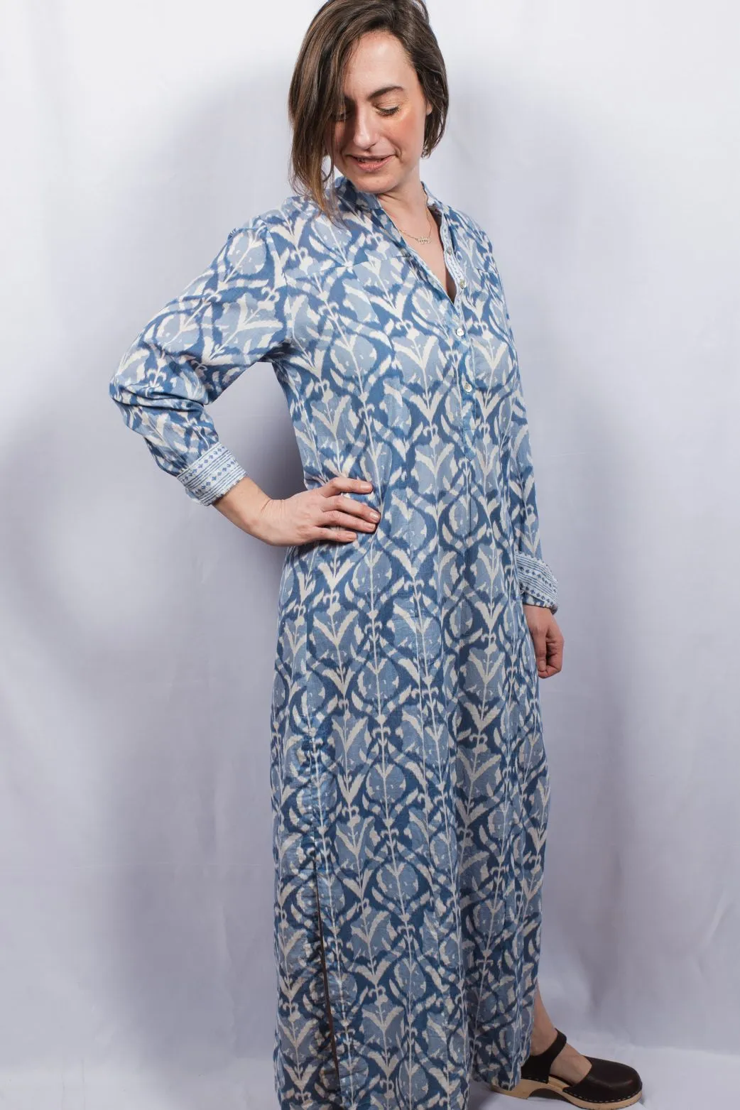 Ezra Wood-Block Printed Maxi Kaftan Dress