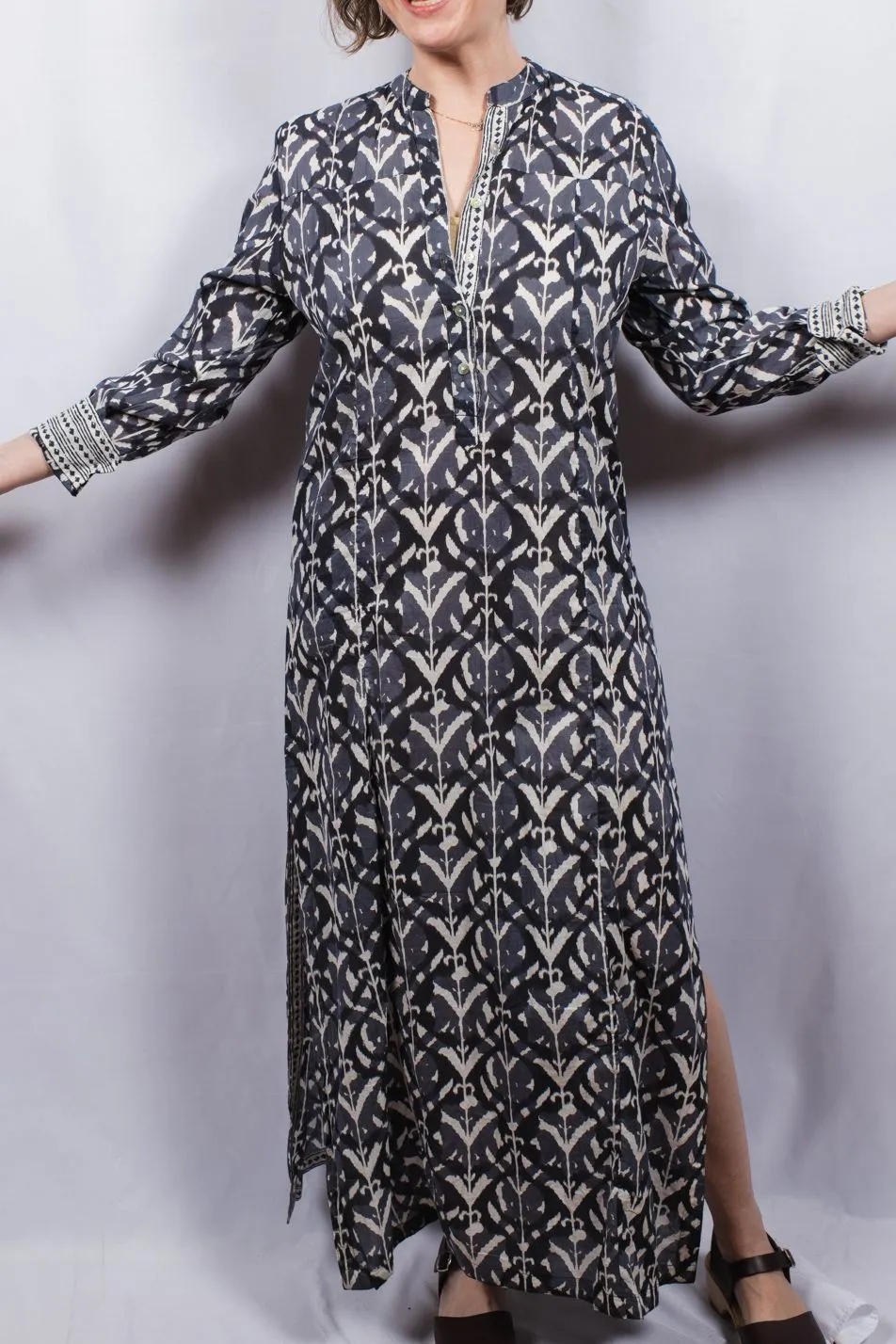 Ezra Wood-Block Printed Maxi Kaftan Dress