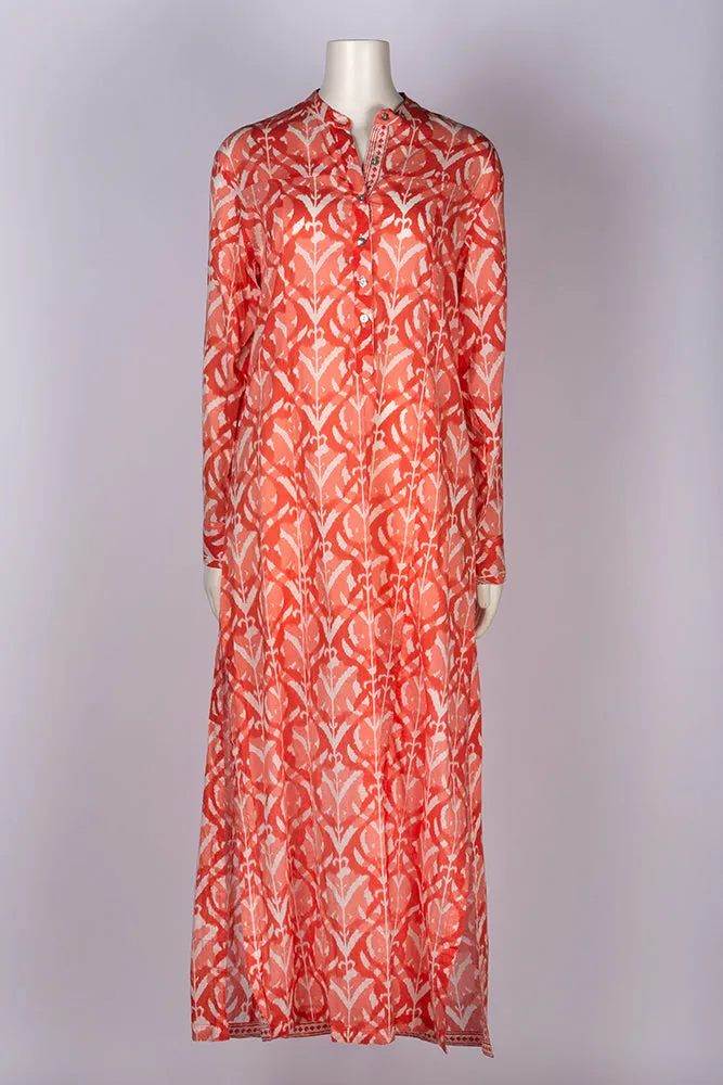 Ezra Wood-Block Printed Maxi Kaftan Dress