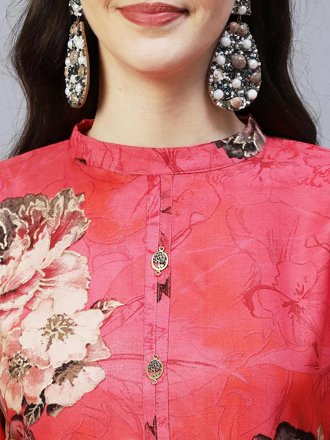 Floral Printed A- Line Cowl Maxi Dress - Pink