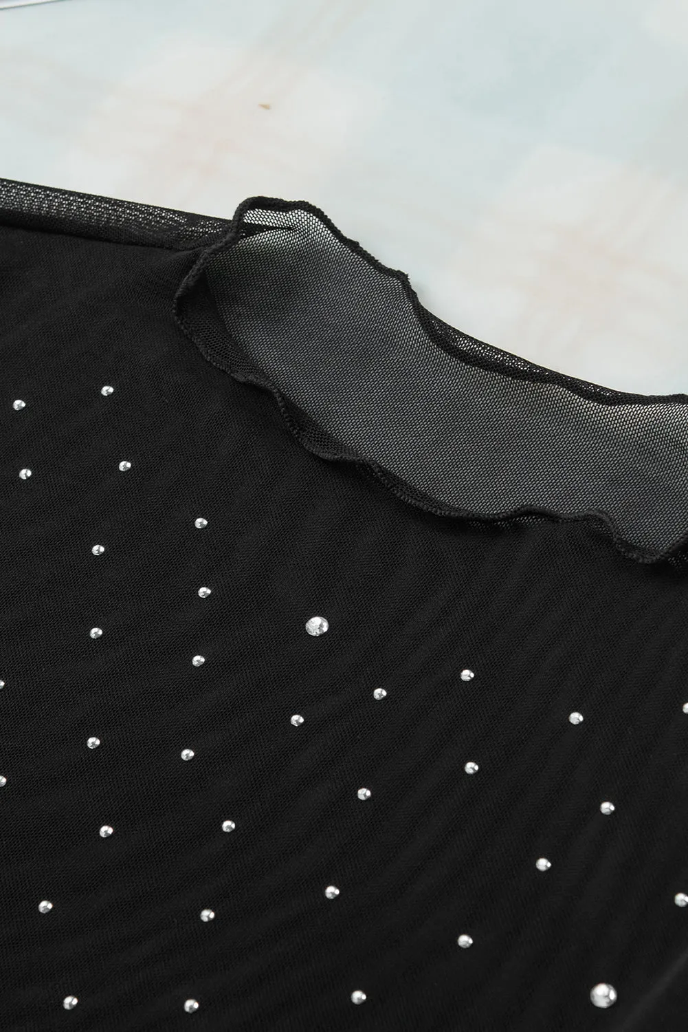 Gothic Outlaws Black Rhinestone Mesh Mock Neck Top – For When You Want to Sparkle, but Make It Dark
