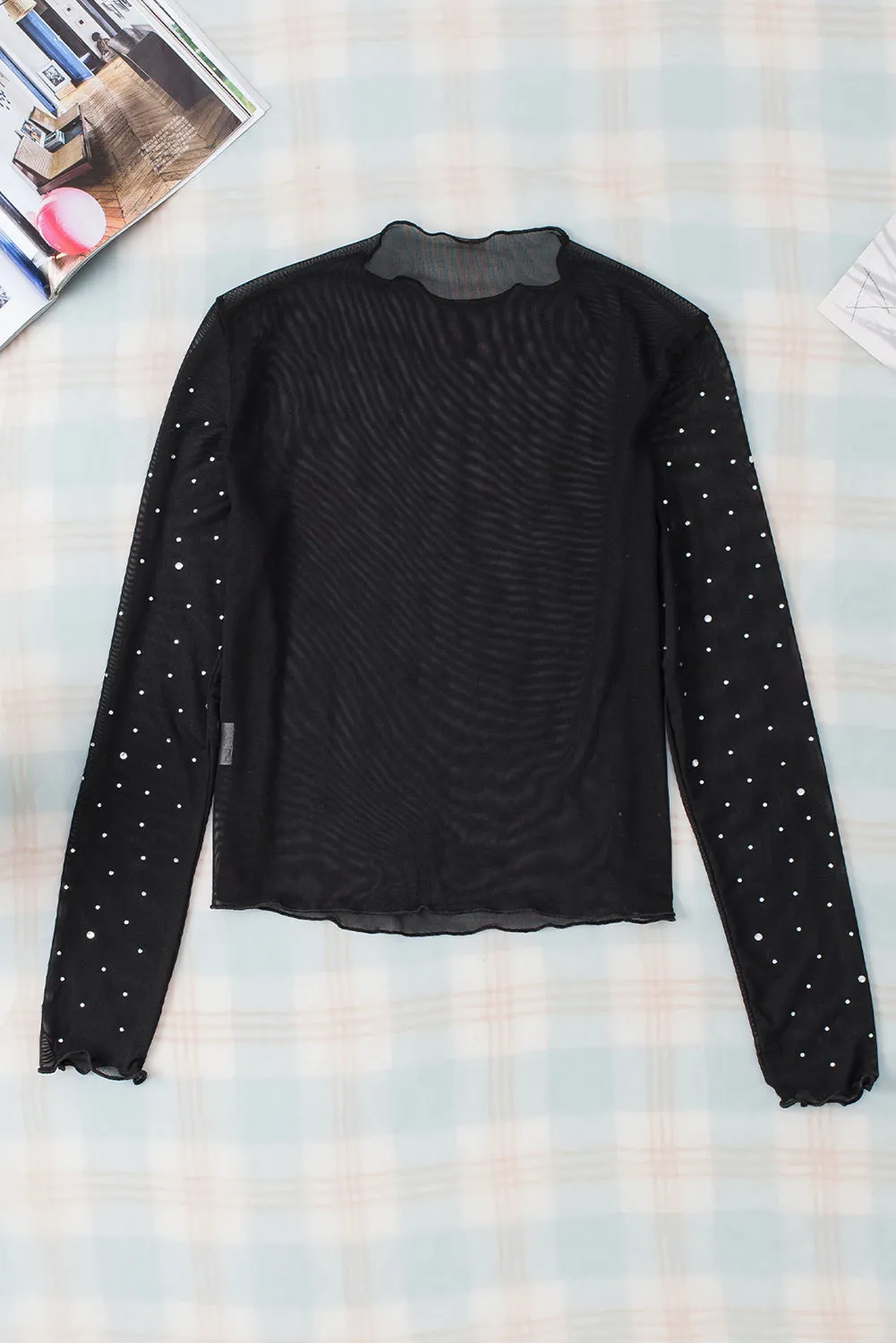 Gothic Outlaws Black Rhinestone Mesh Mock Neck Top – For When You Want to Sparkle, but Make It Dark