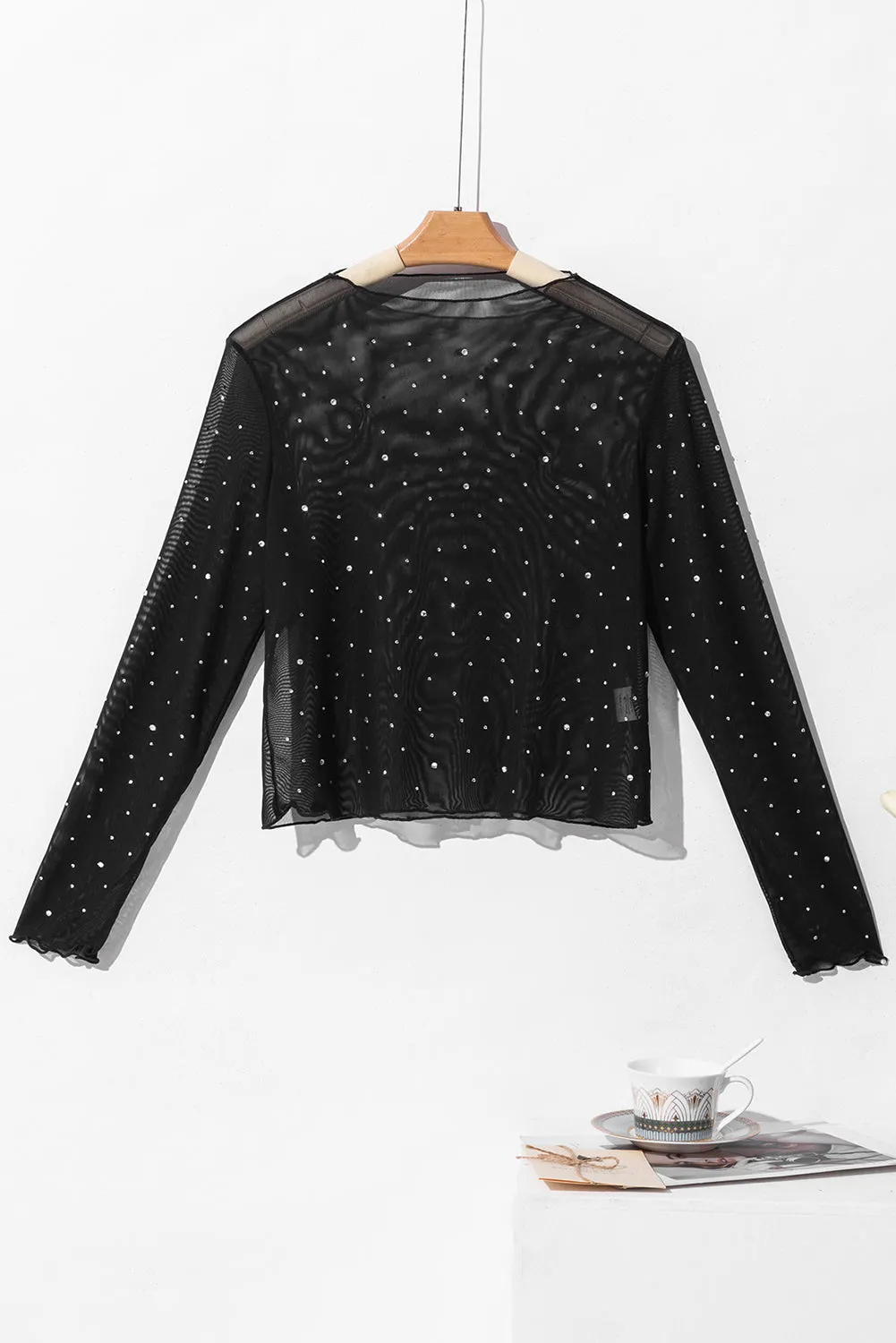 Gothic Outlaws Black Rhinestone Mesh Mock Neck Top – For When You Want to Sparkle, but Make It Dark