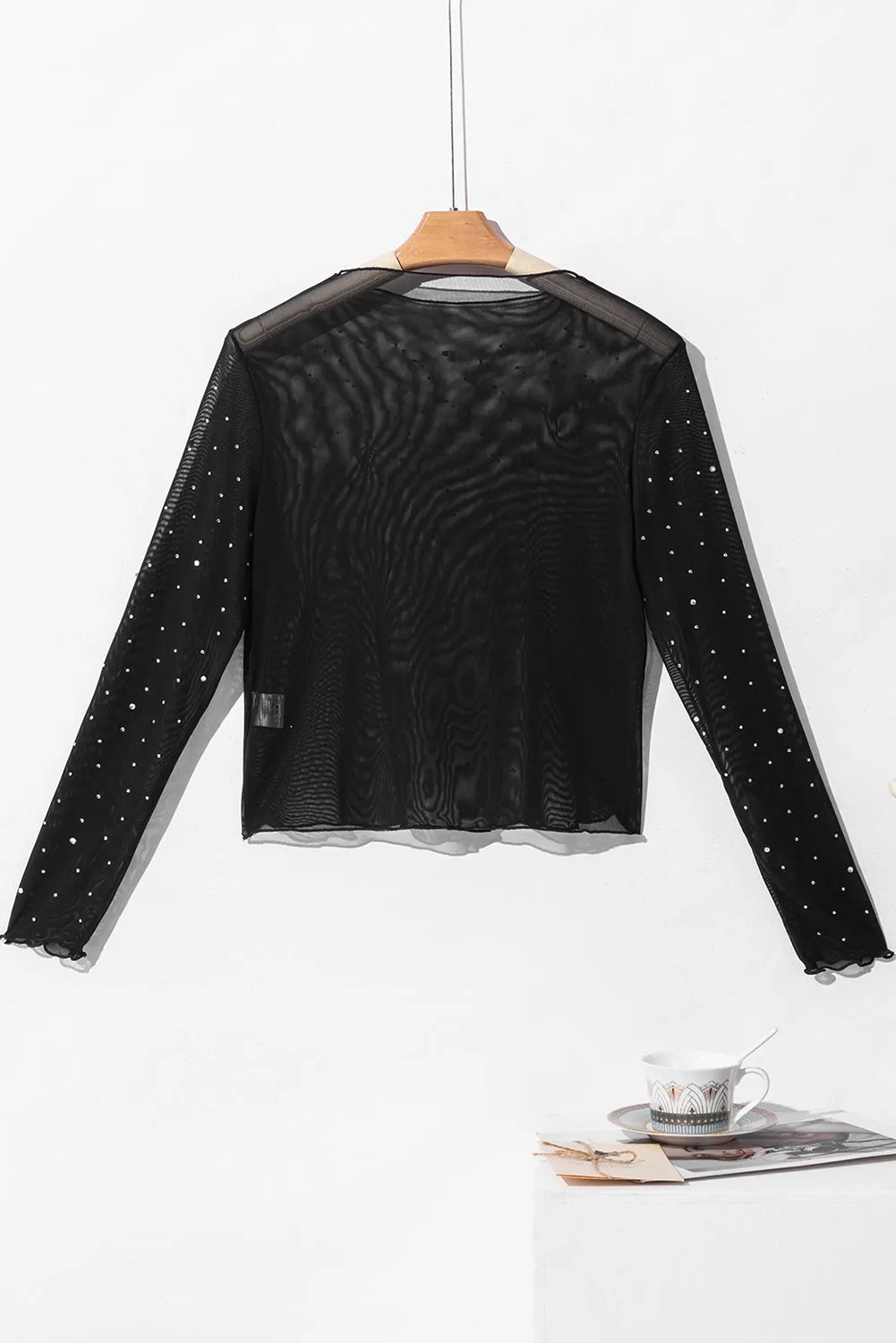 Gothic Outlaws Black Rhinestone Mesh Mock Neck Top – For When You Want to Sparkle, but Make It Dark
