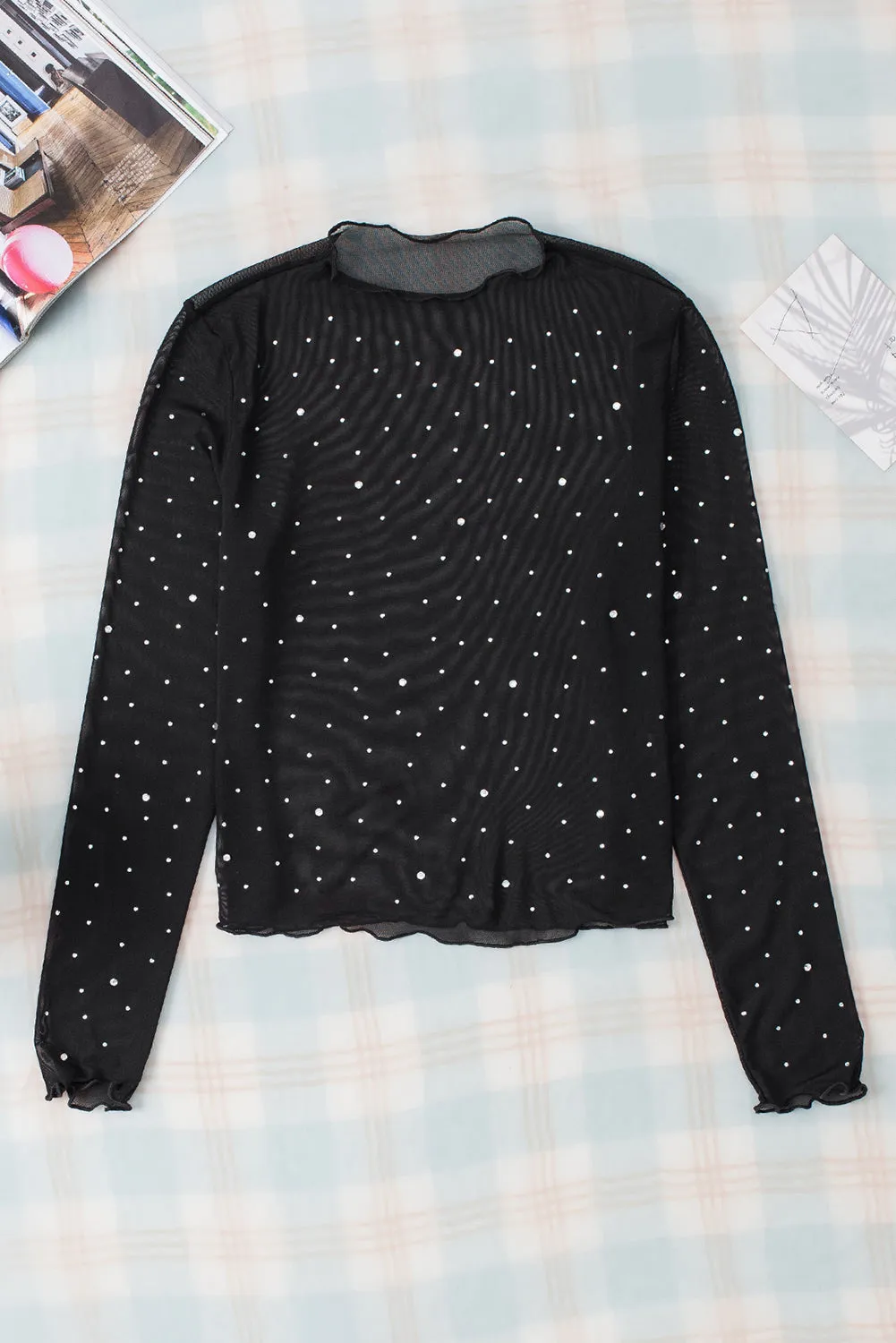 Gothic Outlaws Black Rhinestone Mesh Mock Neck Top – For When You Want to Sparkle, but Make It Dark