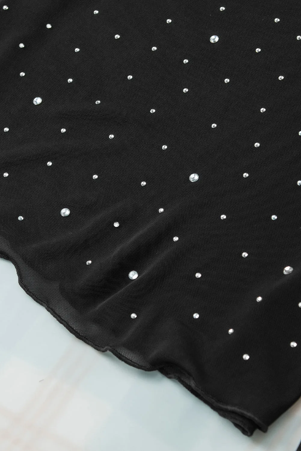 Gothic Outlaws Black Rhinestone Mesh Mock Neck Top – For When You Want to Sparkle, but Make It Dark