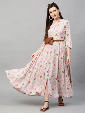 Ikat Printed & A-Line Maxi Dress - Ice Blue