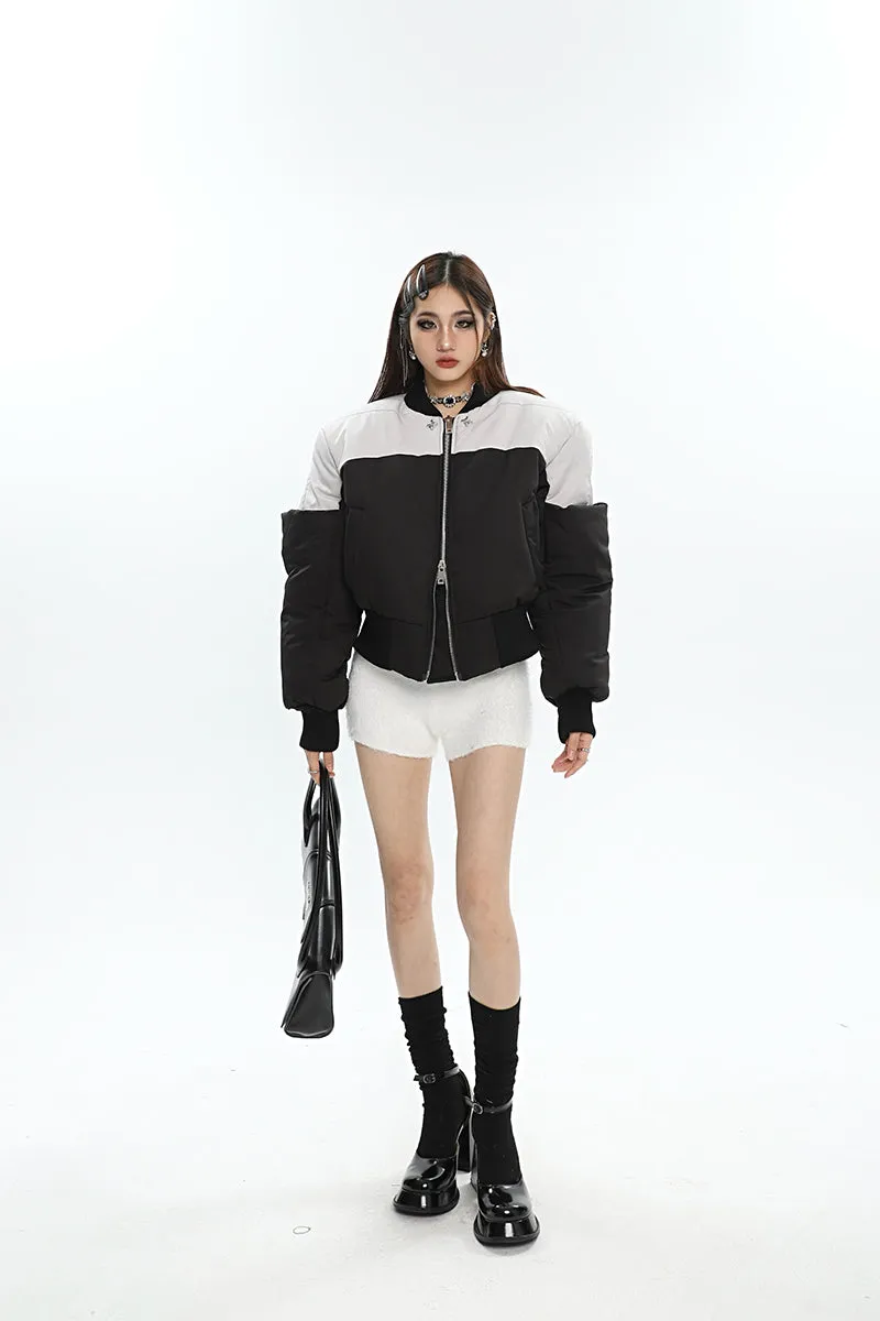 Ireland Patchwork Contrast Color Long Sleeve Puffer Bomber Jacket