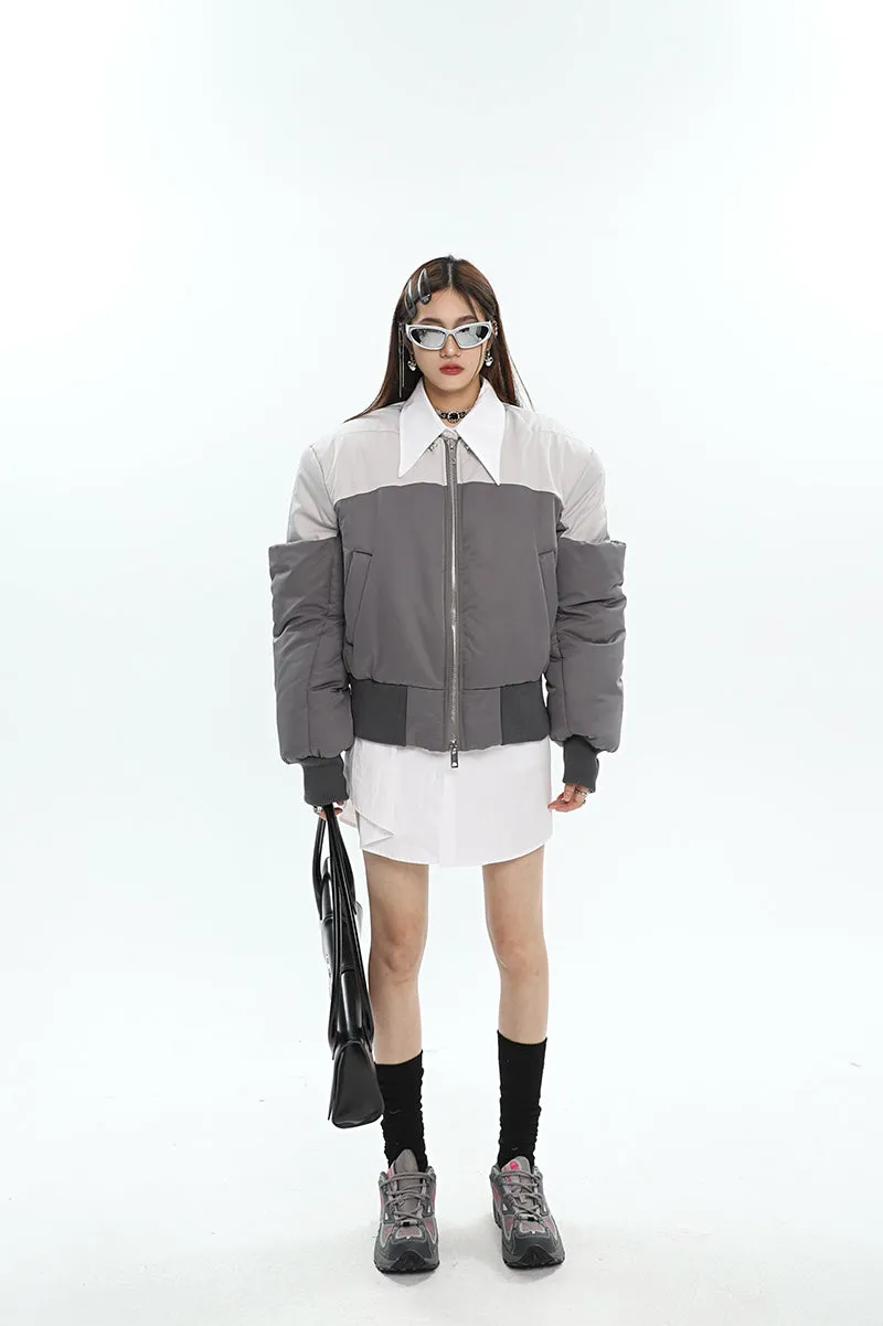 Ireland Patchwork Contrast Color Long Sleeve Puffer Bomber Jacket
