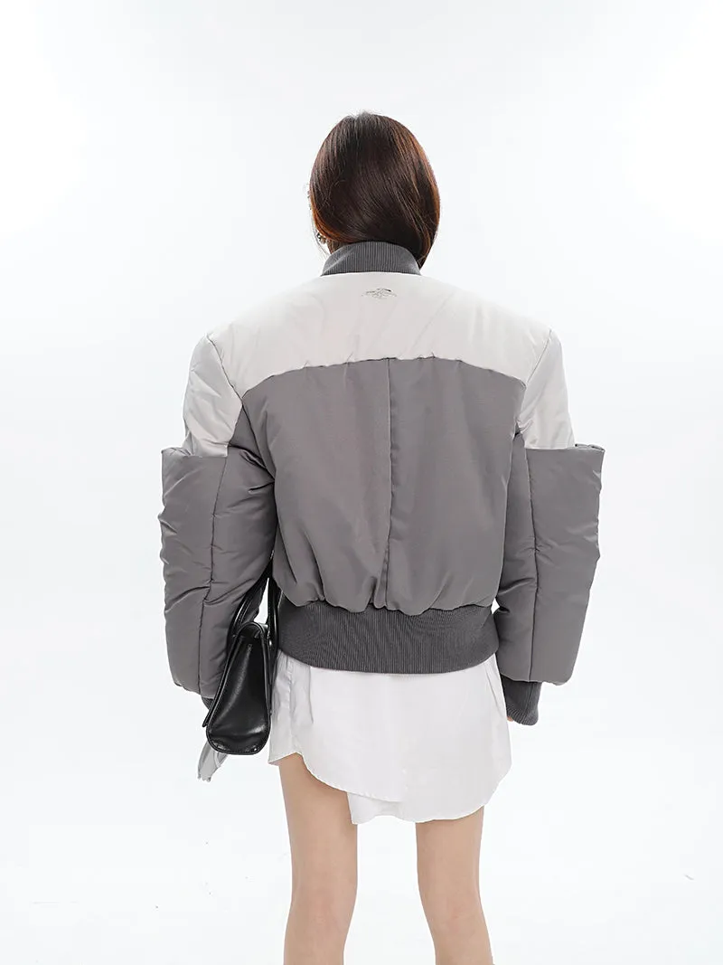 Ireland Patchwork Contrast Color Long Sleeve Puffer Bomber Jacket