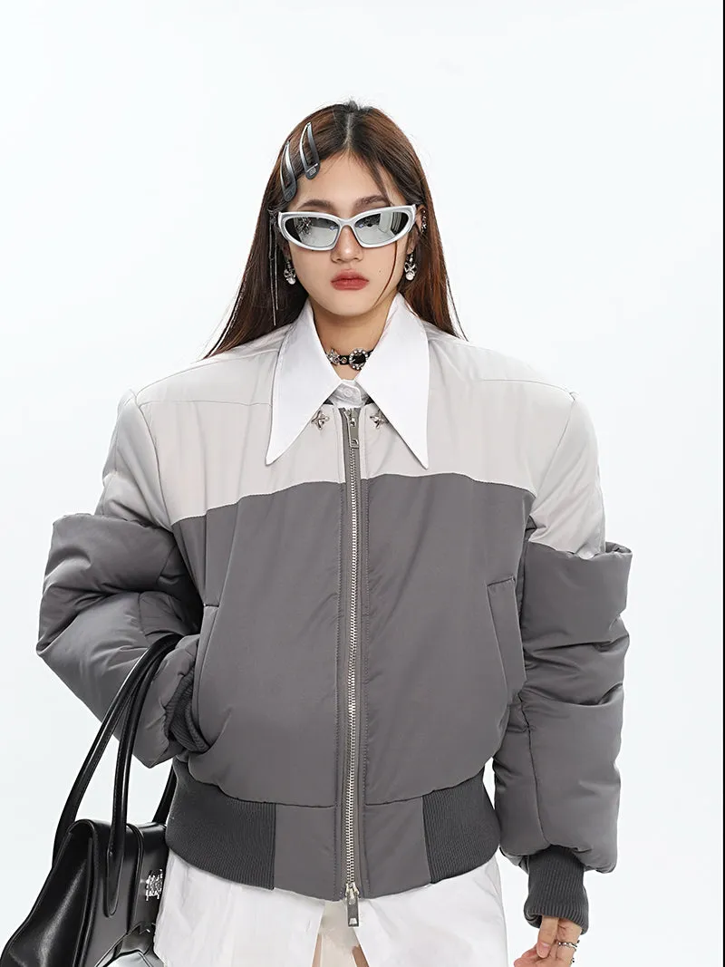Ireland Patchwork Contrast Color Long Sleeve Puffer Bomber Jacket