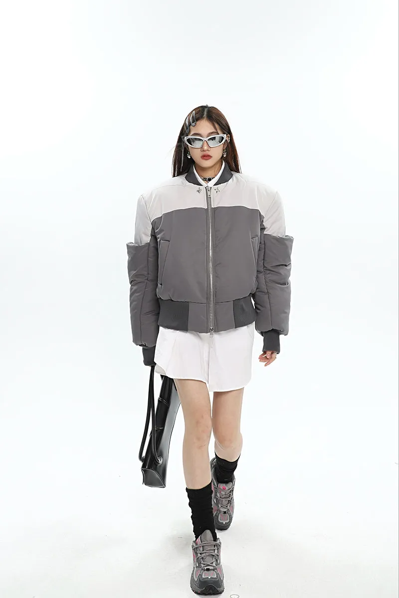 Ireland Patchwork Contrast Color Long Sleeve Puffer Bomber Jacket