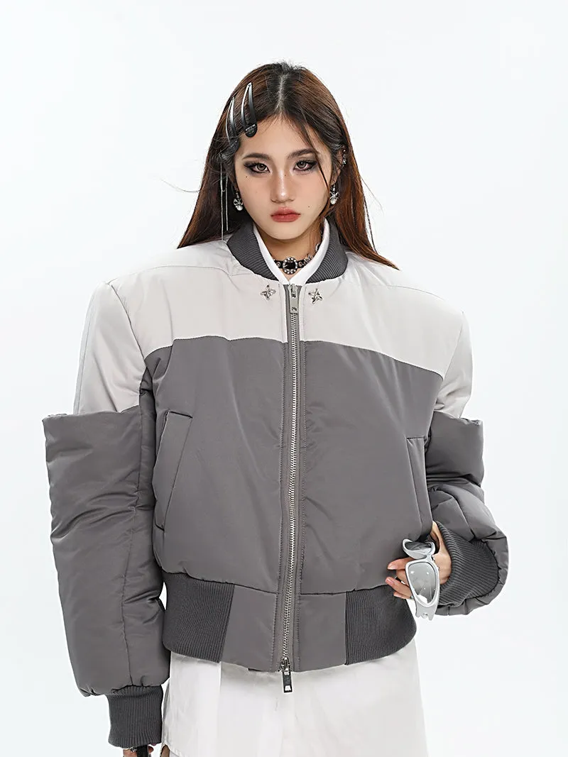 Ireland Patchwork Contrast Color Long Sleeve Puffer Bomber Jacket