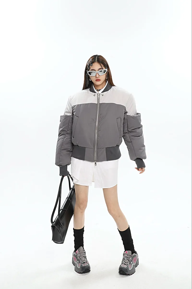 Ireland Patchwork Contrast Color Long Sleeve Puffer Bomber Jacket