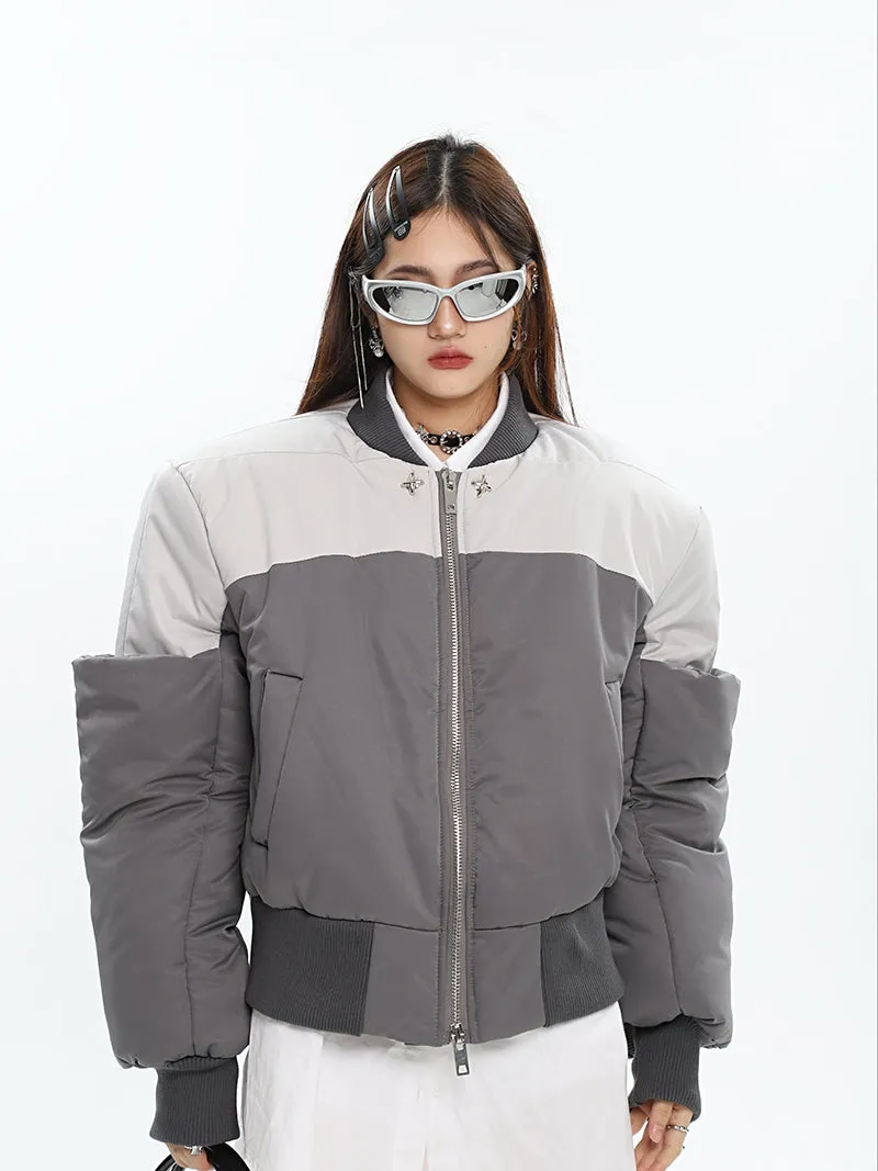 Ireland Patchwork Contrast Color Long Sleeve Puffer Bomber Jacket