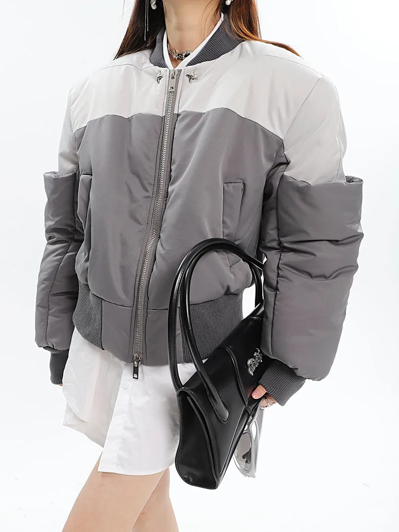 Ireland Patchwork Contrast Color Long Sleeve Puffer Bomber Jacket