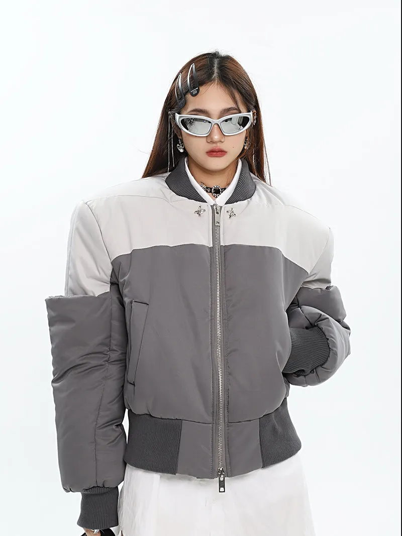 Ireland Patchwork Contrast Color Long Sleeve Puffer Bomber Jacket