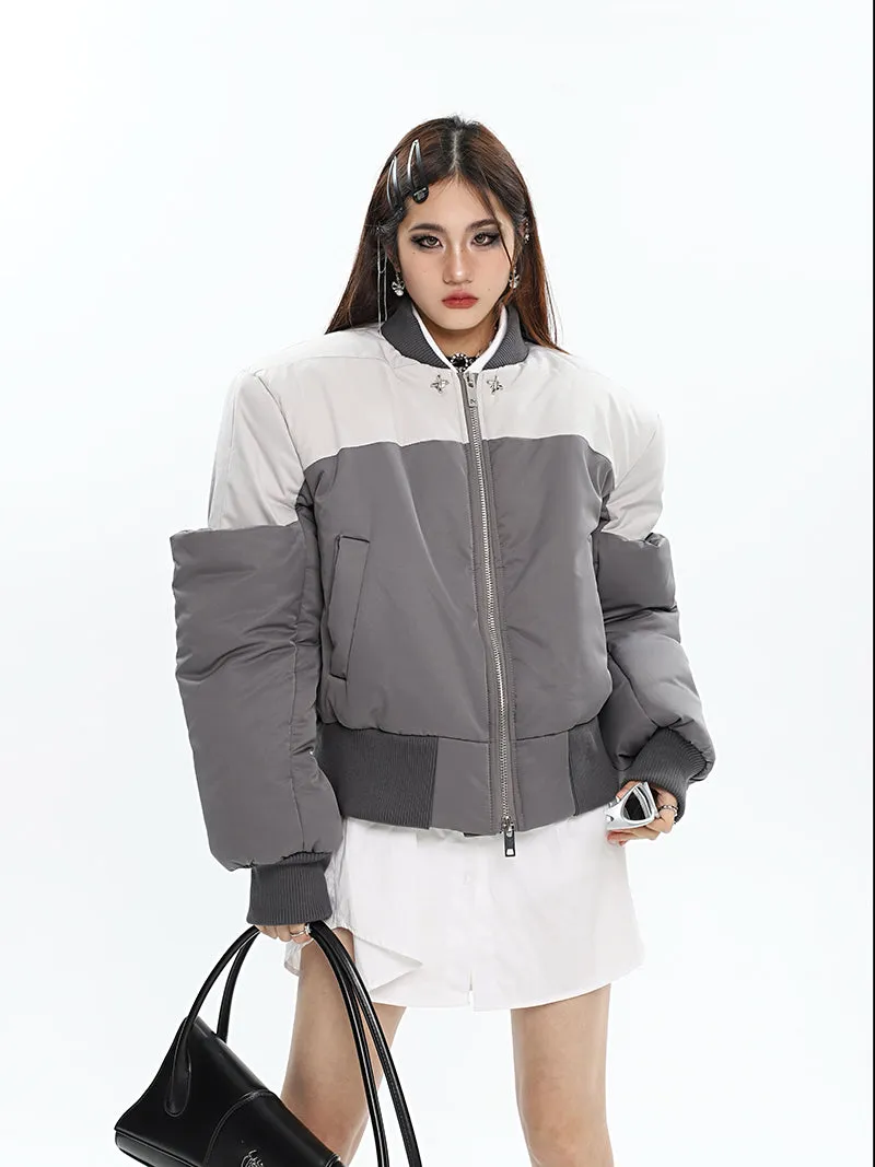 Ireland Patchwork Contrast Color Long Sleeve Puffer Bomber Jacket