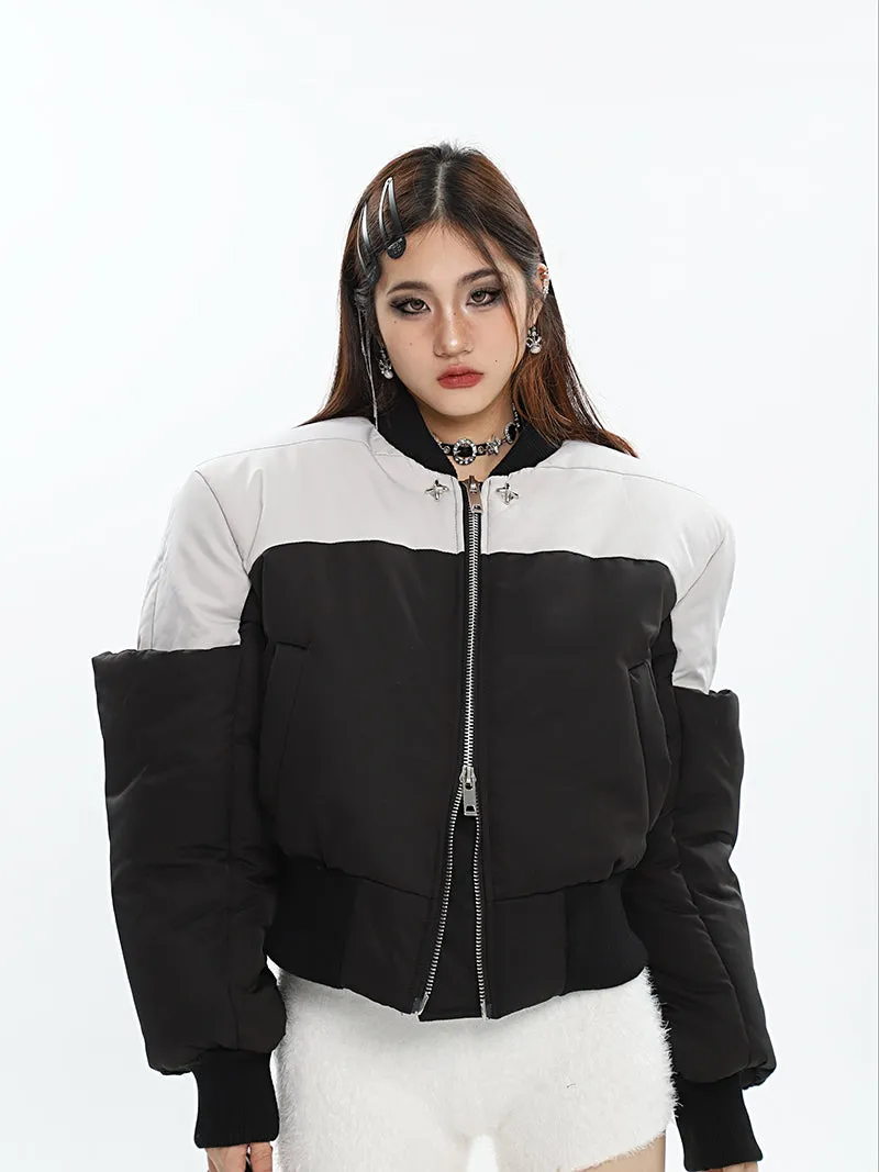 Ireland Patchwork Contrast Color Long Sleeve Puffer Bomber Jacket