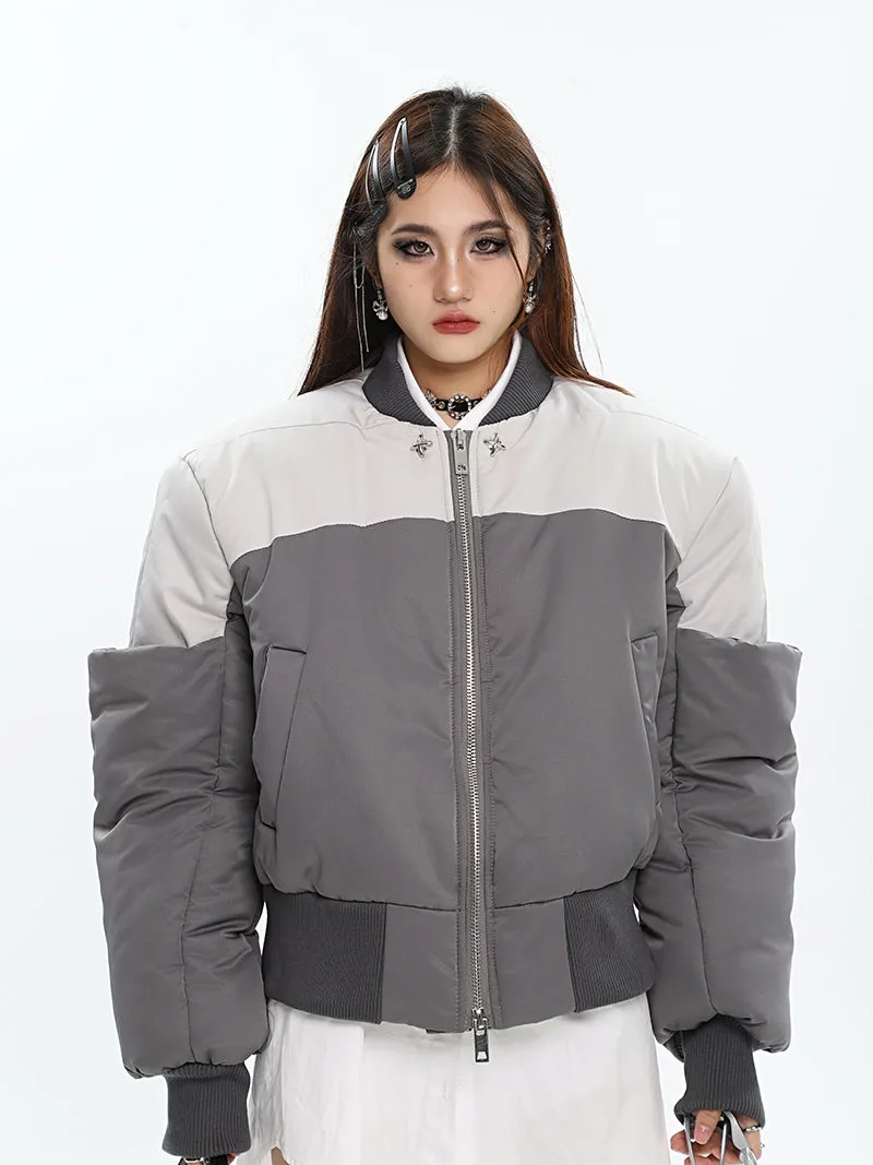Ireland Patchwork Contrast Color Long Sleeve Puffer Bomber Jacket