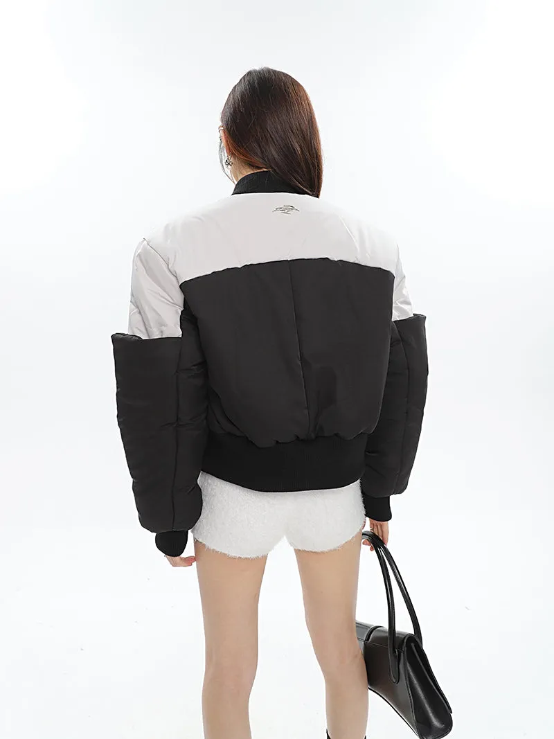 Ireland Patchwork Contrast Color Long Sleeve Puffer Bomber Jacket
