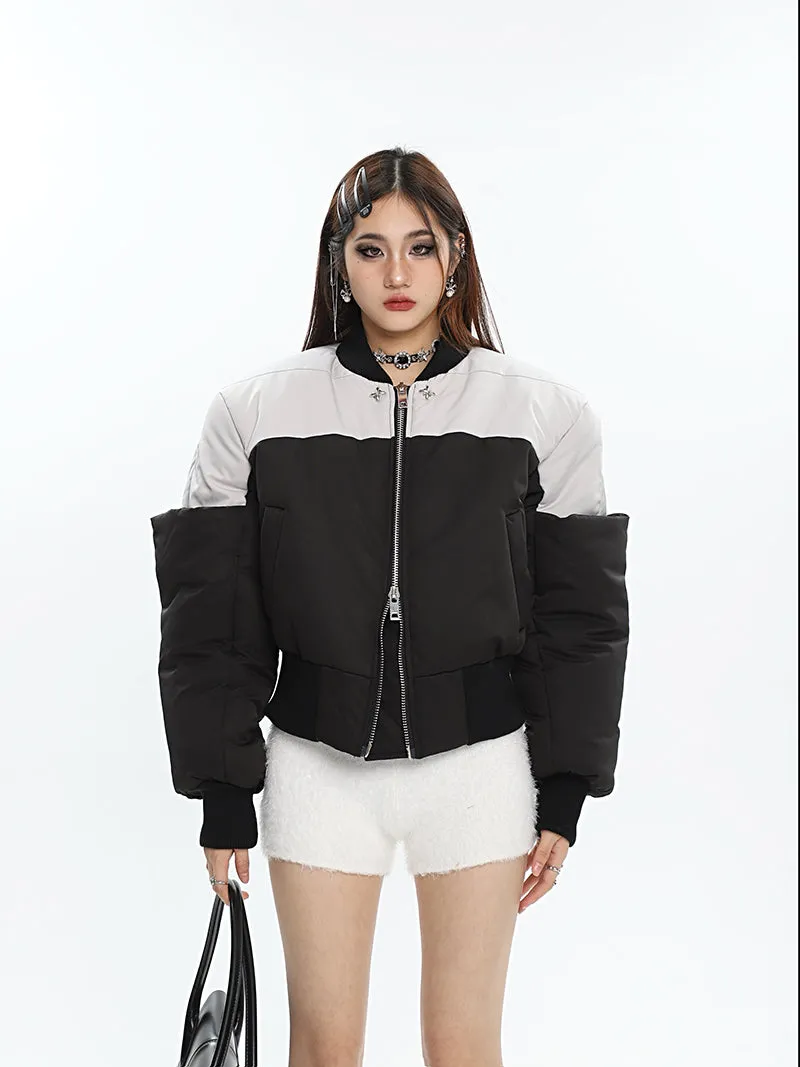 Ireland Patchwork Contrast Color Long Sleeve Puffer Bomber Jacket