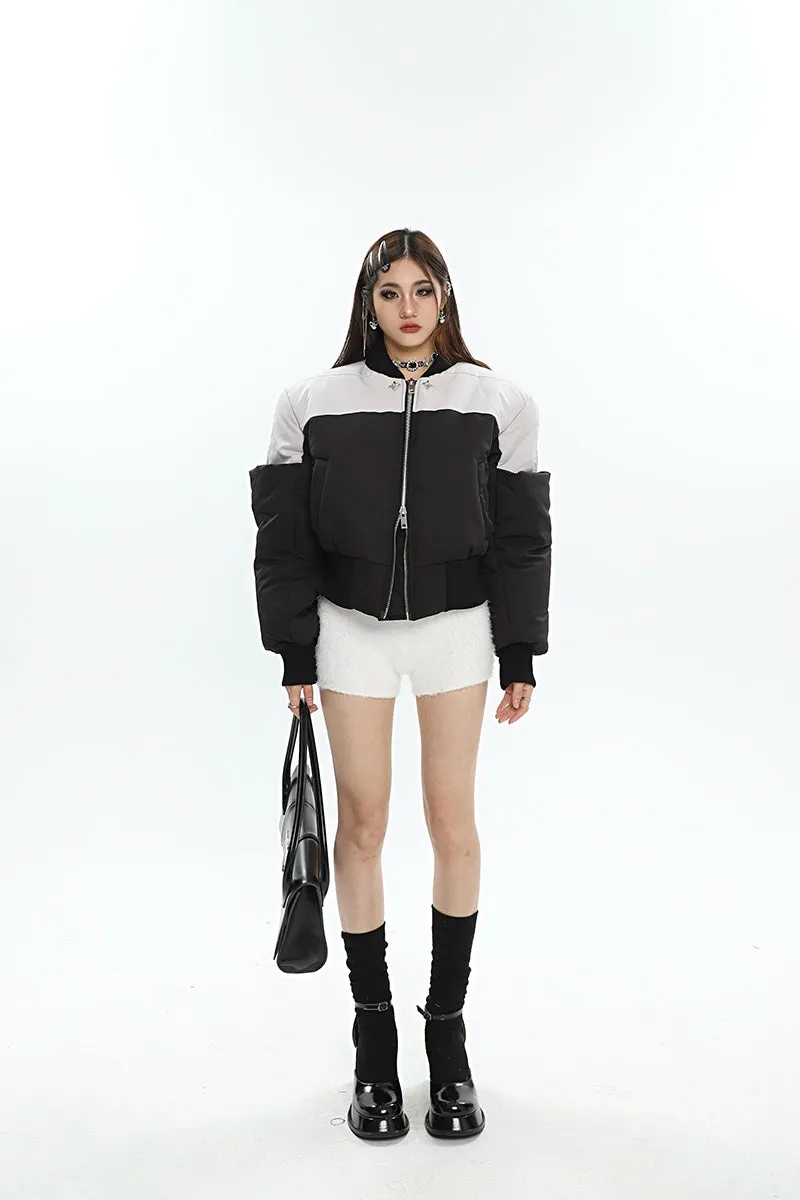 Ireland Patchwork Contrast Color Long Sleeve Puffer Bomber Jacket