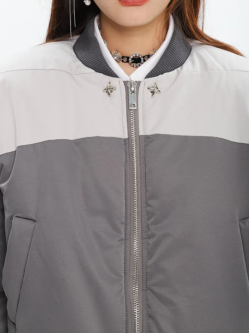 Ireland Patchwork Contrast Color Long Sleeve Puffer Bomber Jacket