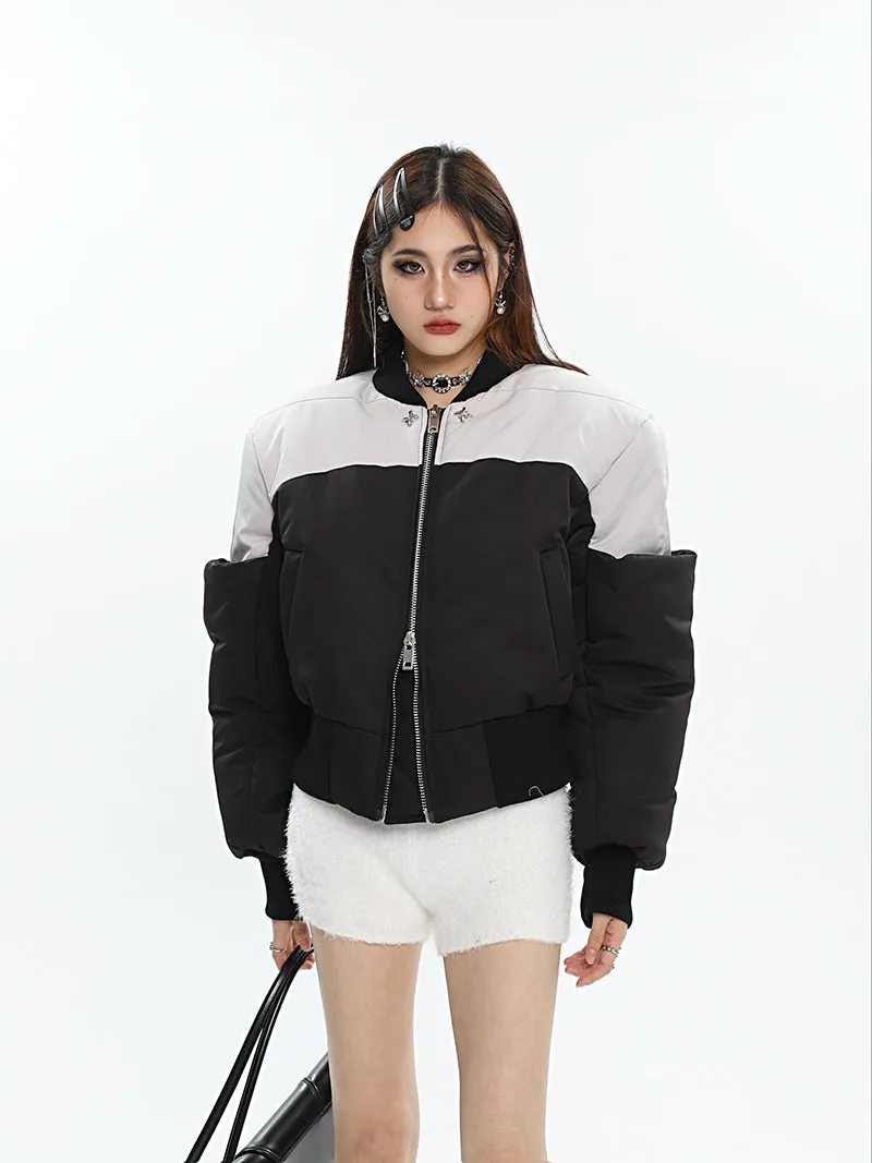 Ireland Patchwork Contrast Color Long Sleeve Puffer Bomber Jacket