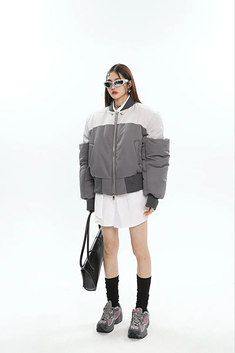Ireland Patchwork Contrast Color Long Sleeve Puffer Bomber Jacket