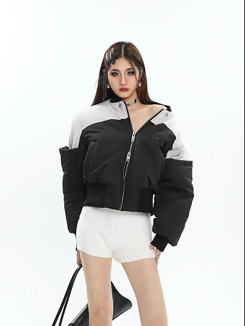 Ireland Patchwork Contrast Color Long Sleeve Puffer Bomber Jacket