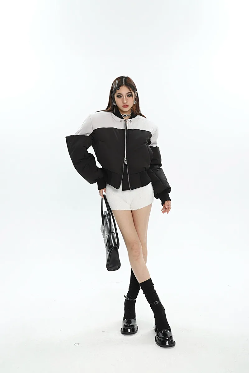 Ireland Patchwork Contrast Color Long Sleeve Puffer Bomber Jacket