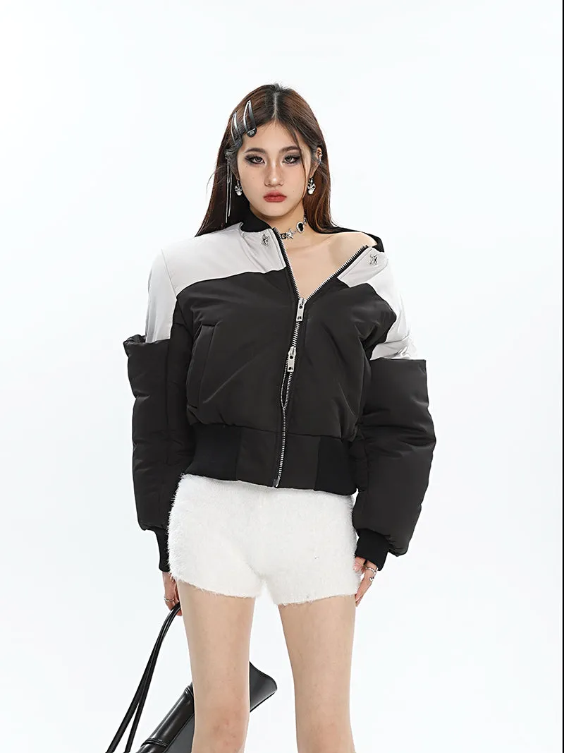 Ireland Patchwork Contrast Color Long Sleeve Puffer Bomber Jacket