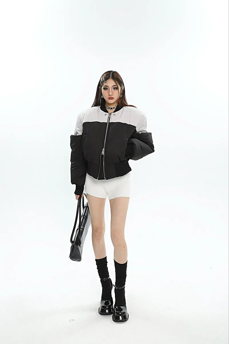 Ireland Patchwork Contrast Color Long Sleeve Puffer Bomber Jacket