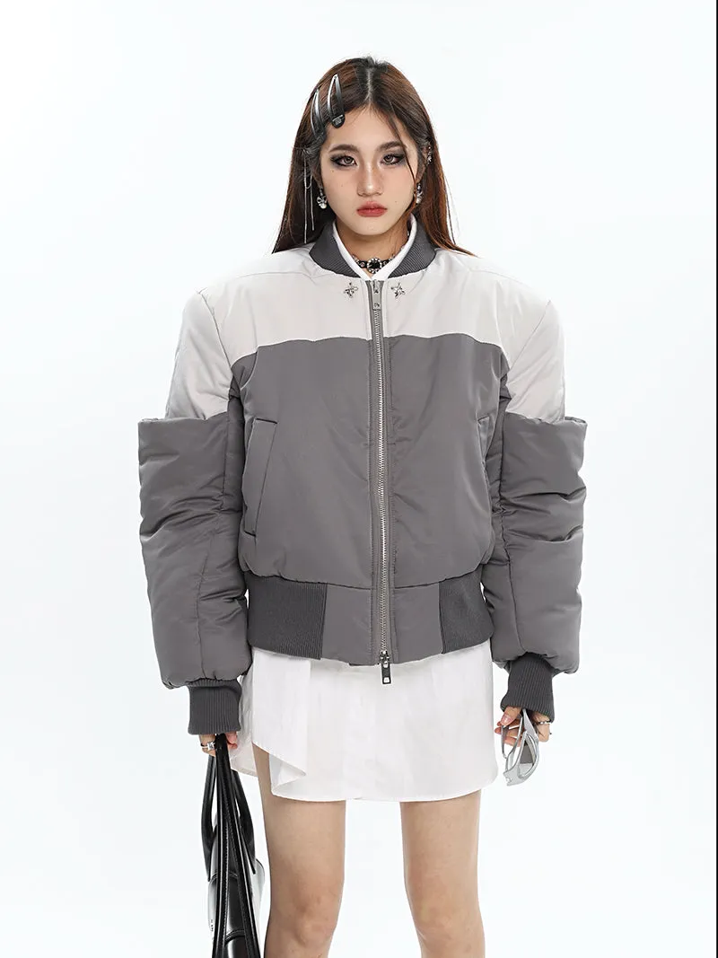 Ireland Patchwork Contrast Color Long Sleeve Puffer Bomber Jacket