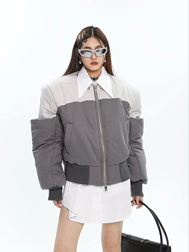 Ireland Patchwork Contrast Color Long Sleeve Puffer Bomber Jacket