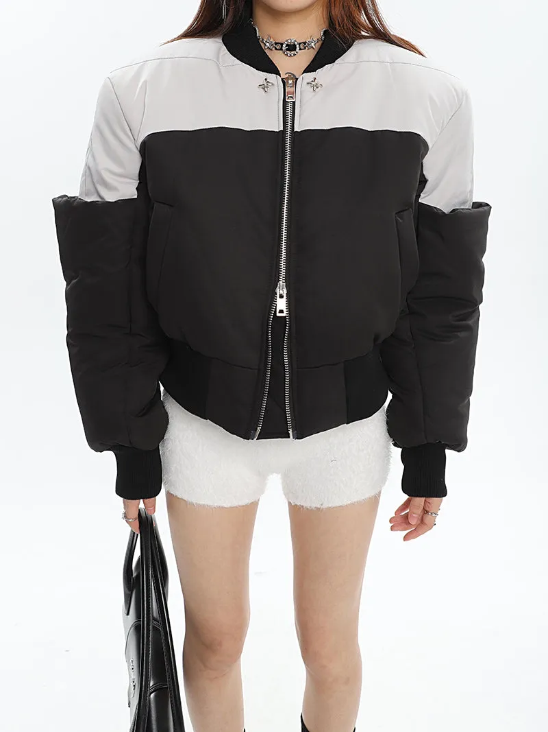 Ireland Patchwork Contrast Color Long Sleeve Puffer Bomber Jacket
