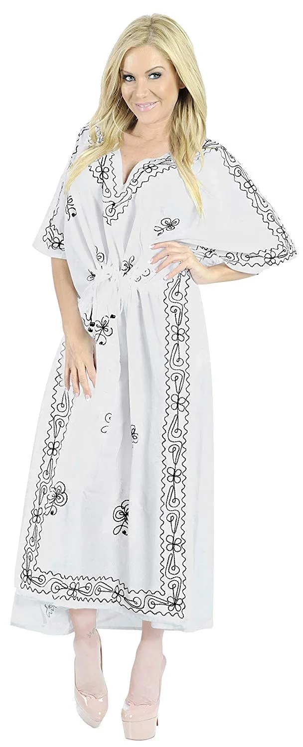LA LEELA Rayon Solid Women's Kaftan Style Beachwear Cover up Nightgown Dress