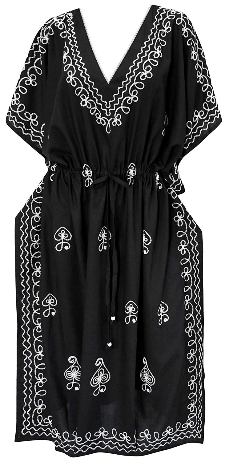 LA LEELA Rayon Solid Women's Kaftan Style Beachwear Cover up Nightgown Dress