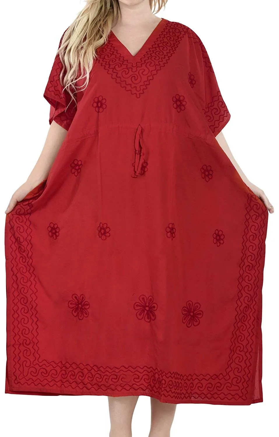 LA LEELA Rayon Solid Women's Kaftan Style Beachwear Cover up Nightgown Dress
