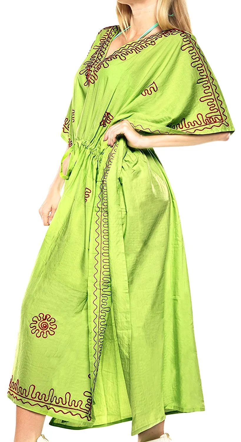 LA LEELA Rayon Solid Women's Kaftan Style Beachwear Cover up Nightgown Dress